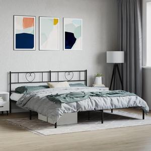 vidaXL California King Metal Bed Frame with Headboard and Stable Slats, Under Bed Storage Space, Sturdy Steel Construction and Easy Assembly,Minimalist Style, Black, 12'' High, without Mattress