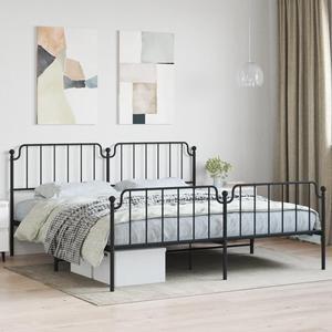 vidaXL King Metal Bed Frame with Headboard and Footboard, Under Bed Storage Space, Sturdy Steel Construction and Easy Assembly, Minimalist Style, Black, 12'' High, without Mattress