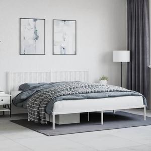 vidaXL 12'' King Metal Bed Frames with Headboard, Platform Bed Frame with Strong Metal Slats Support, Under Bed Storage, Noise Free, White, without Mattress