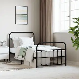 vidaXL 12 Inch Twin Metal Bed Frame with Headboard & Footboard, No Box Spring Needed, Noise Free Platform Bed Frame with Steel Slats, Easy Assembly, Under Bed Storage, Minimalist, Black