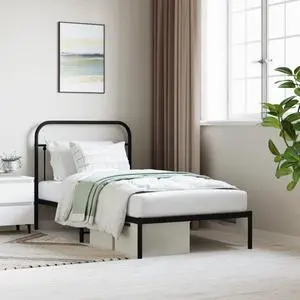 vidaXL 12 Inch Twin Metal Bed Frame with Headboard, No Box Spring Needed, Noise Free Platform Bed Frame with Steel Slats, Easy Assembly, Under Bed Storage, Minimalist, Black