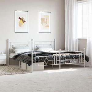 vidaXL 10'' King Metal Bed Frames with Headboard  and Footboard, Platform Bed Frame with Strong Metal Slats Support, Under Bed Storage, Noise Free, White, without Mattress