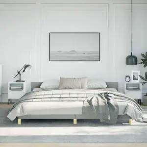 vidaXL Fabric Bed Frame Platform Bed , Scandinavian Style/Slats Support/No Box Spring Needed/Without Mattress/Easy Assembly, Light Gray King Bed