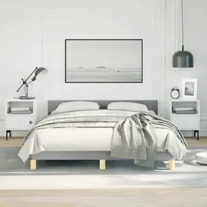 vidaXL Fabric Bed Frame Platform Bed , Scandinavian Style/Slats Support/No Box Spring Needed/Without Mattress/Easy Assembly, Light Gray Queen Bed