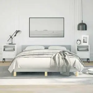 vidaXL Fabric Bed Frame Platform Bed , Scandinavian Style/Slats Support/No Box Spring Needed/Without Mattress/Easy Assembly, Light Gray Full Bed