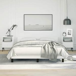 vidaXL Faux Leather Bed Frame Platform Bed , Scandinavian Style/Slats Support/No Box Spring Needed/Without Mattress/Easy Assembly, White Full Bed
