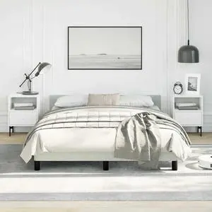 vidaXL Velvet Bed Frame Platform Bed, Scandinavian Style/Slats Support/No Box Spring Needed/Without Mattress/Easy Assembly, Light Gray Full Bed