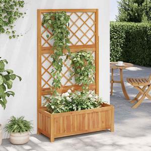 vidaXL Garden Raised Bed with Trellis, Wooden Raised Flower Bed for Flowers and Plants, Solid Acacia Wood Planter, Outdoor and Indoor Use, Brown