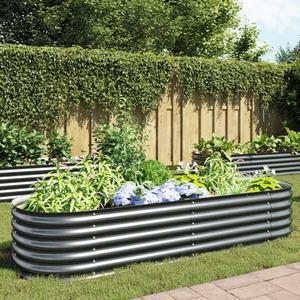 vidaXL Garden Raised Bed Galvanized Steel, Oval Garden Planter for Flowers and Planters, Bottomless Raised Flower Bed, Weather-resistant, Gray, 94.5"x31.5"x17.3"