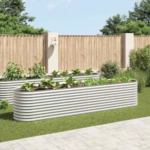 vidaXL Garden Raised Bed Galvanized Steel, Oval Garden Planter for Flowers and Planters, Bottomless Raised Flower Bed, Weather-resistant, Silver, 157.5"x31.5"x31.9"