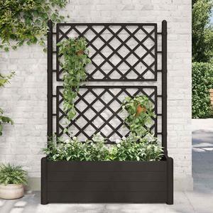 vidaXL Garden Raised Bed with Trellis, Raised Bed for Flowers and Plants, Planter with Drainage Hole, Outdoor and Indoor Use, Anthracite, 39.4"x16.9"x55.9" , PP