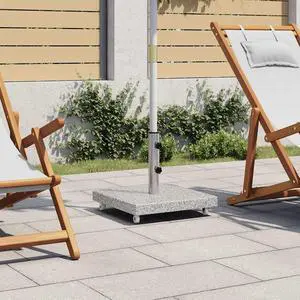 vidaXL 66.1lb Square Umbrella Base with Wheels, Patio Parasol Base for 1.5"/1.9" Pole Sizes, Granite Plate, Stainless Steel Pipe, Elegant Style, 17.7"x17.7" Gray