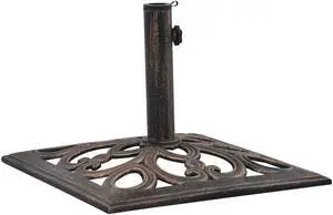 vidaXL 26.5lb Square Umbrella Base for Outdoor, Deck, Patio Parasol Base for 1.4"/1.5"/1.9" Pole Sizes, Heavy-Duty Cast Iron, Classic Design, 19.3"x19.3"x13" Black and Bronze