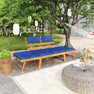 vidaXL  2-in-1 Convertible Outdoor Bench, Patio Daybed, Garden Day Bed, Weather-Resistant Solid Acacia Wood, 26.8" x 74.8" x 29.1" Brown Frame & Blue Cushion