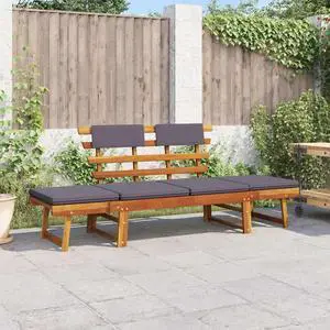 vidaXL  2-in-1 Convertible Outdoor Bench, Patio Daybed, Garden Day Bed, Weather-Resistant Solid Acacia Wood, 26.8" x 74.8" x 29.1" Brown Frame & Dark Gray Cushion