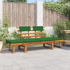 vidaXL  2-in-1 Convertible Outdoor Bench, Patio Daybed, Garden Day Bed, Weather-Resistant Solid Acacia Wood, 26.8" x 74.8" x 29.1" Brown Frame & Green Cushion