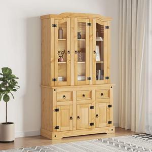 vidaXL Highboard, Storage Cabinet with 6 Doors 3 Drawers, Rustic Charm and Domed Top Design, Generous Storage Space, Corona Range, Solid Pine Wood, 44.1''x17''x77.2'', Natural Finish