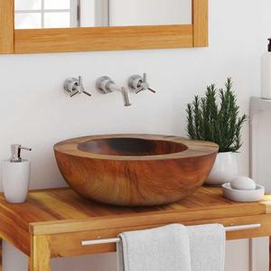 vidaXL Bathroom Basin, Vessel Sink, Countertop Vanity Sink, Naturally Varied Shape and Color Tone, Handmade, Easy Assembly, Brown (16.3"-17.7")x(11.8"-13.8")x4.5"  Solid Teak