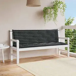 vidaXL Indoor/Outdoor Bench Cushions 2 pcs, Patio Loveseat Cushions, Porch Swing Seat Cushions, Non-slip, Water-Repellent, Breathable, Resilient, Black Check Pattern 59.1"x19.7"x2.8" Oxford Fabric