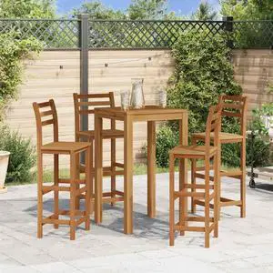 vidaXL Wooden Bar Stools with Backrest & Footrest Set of 4, Indoor/Outdoor Chairs for Dining Garden Patio, Solid Acacia Wood 14.2" x 16.5" x 43.3"H Brown
