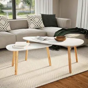 vidaXL Nesting Coffee Table 2 pcs, Side Tables with Solid Pine Wood Legs, Scandinavian Style End Table for Living Room, White