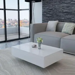 vidaXL Modern Coffee Table, Rectangular Table for Living Room, Sleek High Gloss Finish, 33.5''x21.7''x12.2'', Black