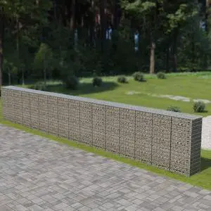 vidaXL Gabion Basket with Lids, Galvanized Steel Gabion Wall, Rectangular Gabion Cage for Garden, High Load Capacity, 354,3"x19,7"x59,1"