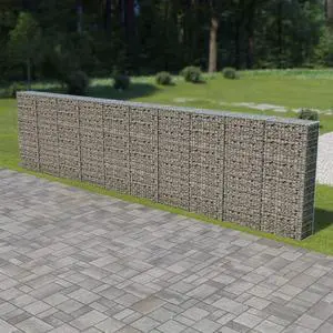 vidaXL Gabion Basket with Lids, Galvanized Steel Gabion Wall, Rectangular Gabion Cage for Garden, High Load Capacity, 236,2"x11,8"x59,1"