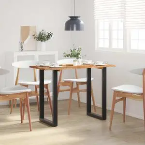 vidaXL Dining Table, Natural Edges Tabletop with Black Power-Coated Steel Legs, Rustic Design Bistro Table for Dining Room, Kitchen, Solid Acacia Wood, 43.3''x19.6''x30''