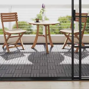 vidaXL 10 pcs Decking Tiles, 11.8"x11.8", Solid Acacia Wood, Patio Tiles with Non-Slip Surface, Weather Resistant and Durable, Gray