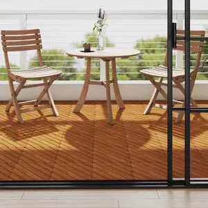 vidaXL 10 pcs Decking Tiles, 11.8"x11.8", Solid Acacia Wood, Patio Tiles with Non-Slip Surface, Weather Resistant and Durable, Varnished Finish