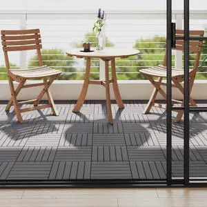 vidaXL 10 pcs Decking Tiles, 11.8"x11.8", Solid Acacia Wood, Patio Tiles with Non-Slip Surface, Weather Resistant and Durable, Gray