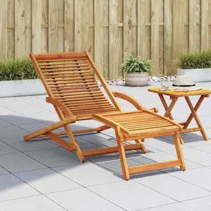 vidaXL Folding Deck Chair with Extendable Footrest, Patio Lounge Chair for Garden, Yard, Poolside, Weather-Resistant, Light Oil Finished, Solid Acacia Wood 27.6"x59.1"x27.2"