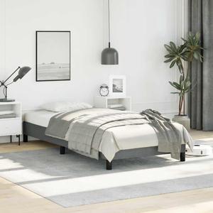 vidaXL Twin Size Bed Frame with Plywood Slats, Platform Bed Frame, Fabric Upholstered Mattress Foundation, No Box Spring Needed & Easy Assembly, Dark Gray, without Mattress