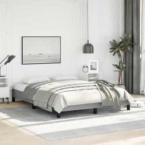vidaXL Full Size Bed Frame with Plywood Slats, Platform Bed Frame, Fabric Upholstered Mattress Foundation, No Box Spring Needed & Easy Assembly, Light Gray, without Mattress