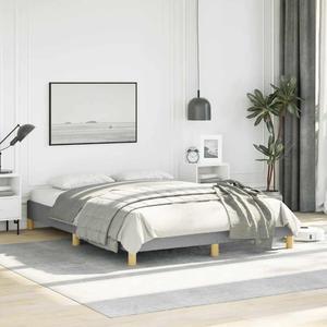 vidaXL Full Size Bed Frame with Plywood Slats, Platform Bed Frame, Fabric Upholstered Mattress Foundation, No Box Spring Needed & Easy Assembly, Light Gray, without Mattress