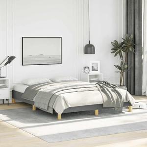 vidaXL Full Size Bed Frame with Plywood Slats, Platform Bed Frame, Fabric Upholstered Mattress Foundation, No Box Spring Needed & Easy Assembly, Dark Gray, without Mattress
