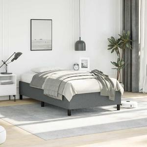 vidaXL Twin Size Bed Frame with Plywood Slats, Platform Bed Frame, Fabric Upholstered Mattress Foundation, No Box Spring Needed & Easy Assembly, Dark Gray, without Mattress