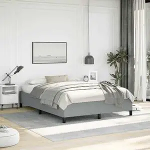 vidaXL Queen Size Bed Frame with Plywood Slats, Platform Bed Frame, Fabric Upholstered Mattress Foundation, No Box Spring Needed & Easy Assembly, Light Gray, without Mattress