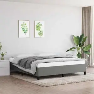 vidaXL King Size Bed Frame with Plywood Slats, Platform Bed Frame, Fabric Upholstered Mattress Foundation, No Box Spring Needed & Easy Assembly, Dark Gray, without Mattress