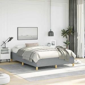 vidaXL Full Size Bed Frame with Plywood Slats, Platform Bed Frame, Fabric Upholstered Mattress Foundation, No Box Spring Needed & Easy Assembly, Light Gray, without Mattress