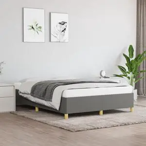 vidaXL Full Size Bed Frame with Plywood Slats, Platform Bed Frame, Fabric Upholstered Mattress Foundation, No Box Spring Needed & Easy Assembly, Dark Gray, without Mattress
