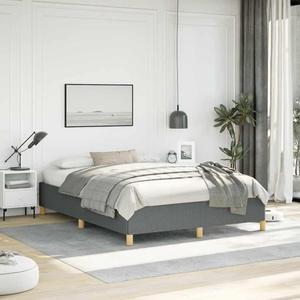 vidaXL Queen Size Bed Frame with Plywood Slats, Platform Bed Frame, Fabric Upholstered Mattress Foundation, No Box Spring Needed & Easy Assembly, Dark Gray, without Mattress