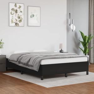 vidaXL Full Size Bed Frame with Plywood Slats, Platform Bed Frame, Faux Leather Upholstered Mattress Foundation, No Box Spring Needed & Easy Assembly, Black, without Mattress