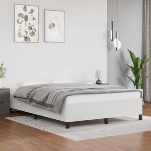 vidaXL Full Size Bed Frame with Plywood Slats, Platform Bed Frame, Faux Leather Upholstered Mattress Foundation, No Box Spring Needed & Easy Assembly, White, without Mattress