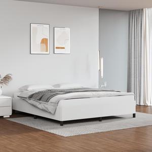 vidaXL King Size Bed Frame with Plywood Slats, Platform Bed Frame, Faux Leather Upholstered Mattress Foundation, No Box Spring Needed & Easy Assembly, White, without Mattress