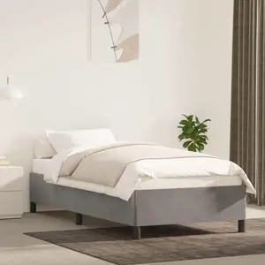 vidaXL Twin Size Bed Frame with Plywood Slats, Platform Bed Frame, Velvet Upholstered Mattress Foundation, No Box Spring Needed & Easy Assembly, Light Gray, without Mattress