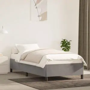 vidaXL Twin XL Size Bed Frame with Plywood Slats, Platform Bed Frame, Velvet Upholstered Mattress Foundation, No Box Spring Needed & Easy Assembly, Light Gray, without Mattress