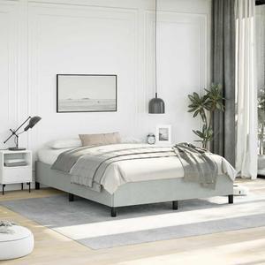 vidaXL Full Size Bed Frame with Plywood Slats, Platform Bed Frame, Velvet Upholstered Mattress Foundation, No Box Spring Needed & Easy Assembly, Light Gray, without Mattress