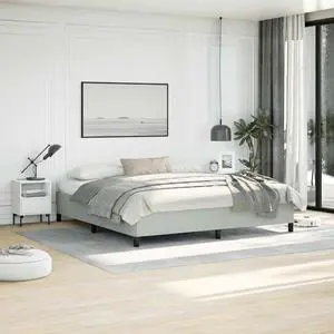 vidaXL King Size Bed Frame with Plywood Slats, Platform Bed Frame, Velvet Upholstered Mattress Foundation, No Box Spring Needed & Easy Assembly, Light Gray, without Mattress
